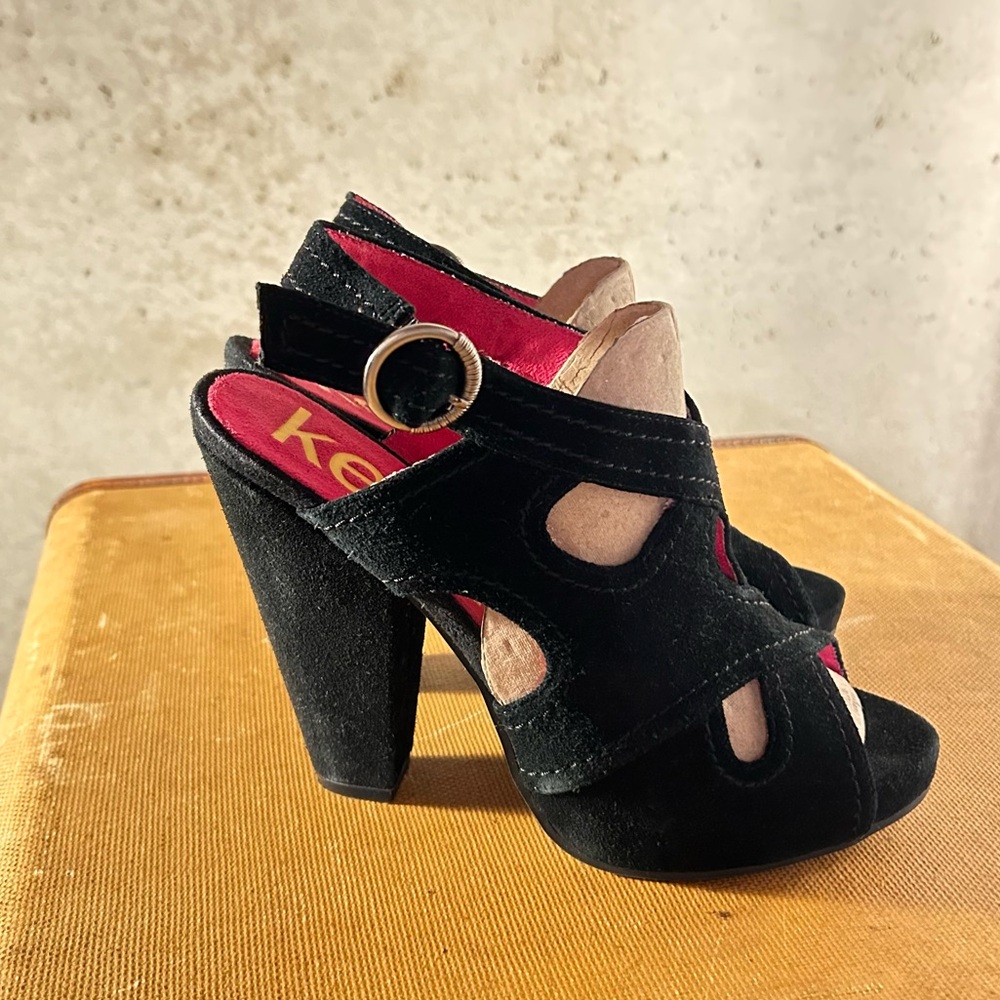 Kensie Black Velvet Heels with Silver Accent